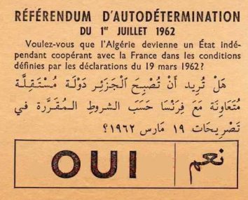 Бюлетина на френски език с надпис „Oui“